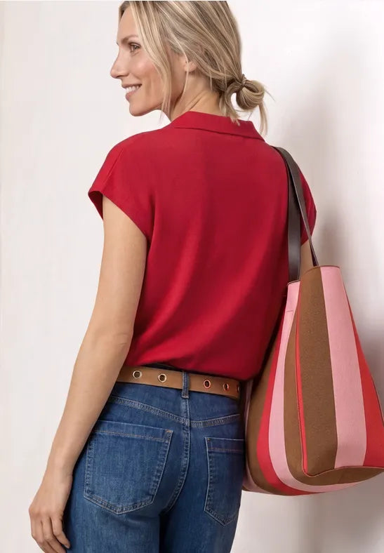 Street One Summer Knit polo in Salsa Red 325260