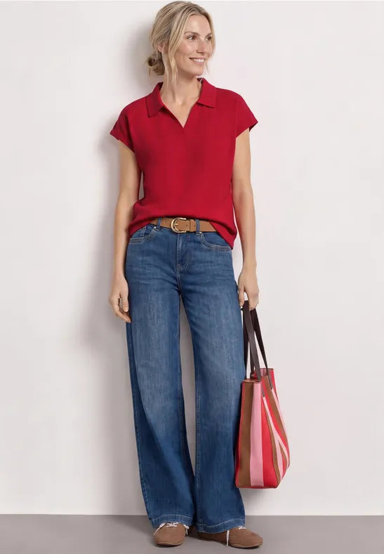Street One Summer Knit polo in Salsa Red 325260