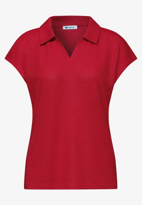 Street One Summer Knit polo in Salsa Red 325260