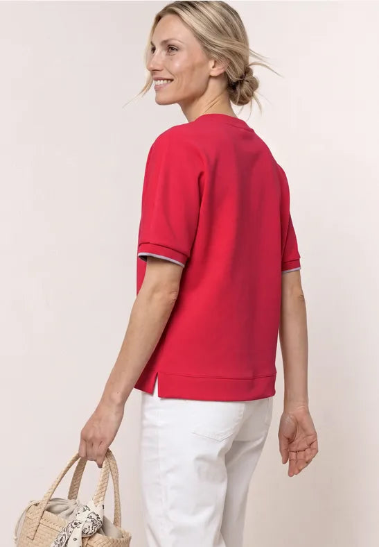 Street One Round Neck Top with Lurex stripe 325262 Red