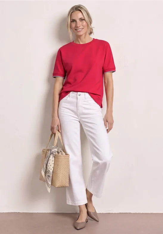 Street One Round Neck Top with Lurex stripe 325262 Red
