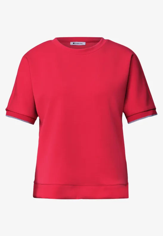 Street One Round Neck Top with Lurex stripe 325262 Red