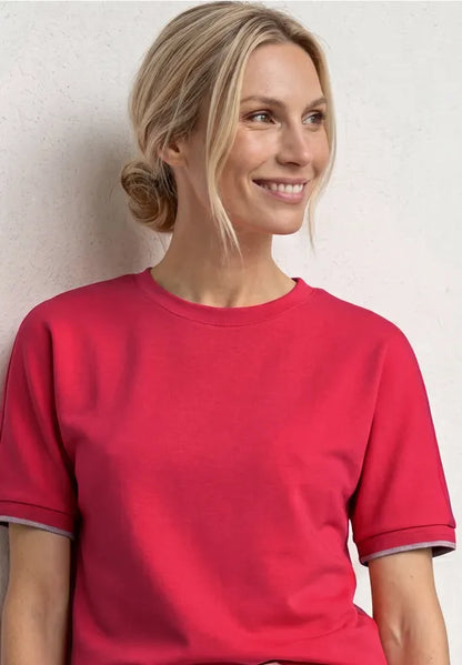 Street One Round Neck Top with Lurex stripe 325262 Red