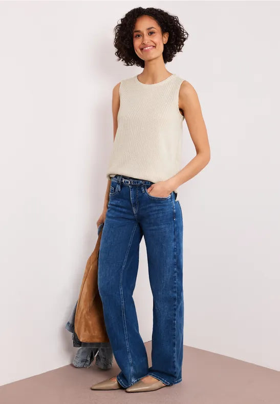 Street One Top with round neck and textured stripes 325271