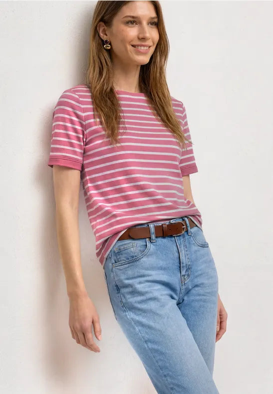 Street One Cotton Stripe T Shirt in Pink or Navy 325572