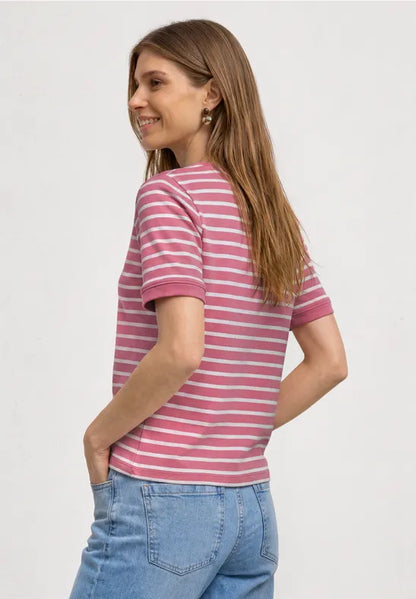 Street One Cotton Stripe T Shirt in Pink or Navy 325572