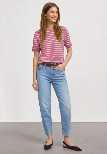 Street One Cotton Stripe T Shirt in Pink or Navy 325572