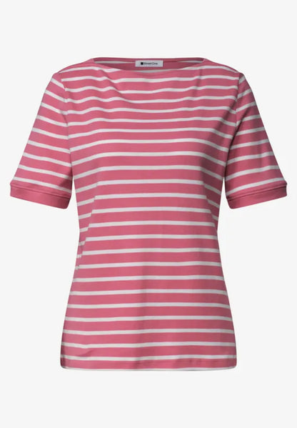 Street One Cotton Stripe T Shirt in Pink or Navy 325572