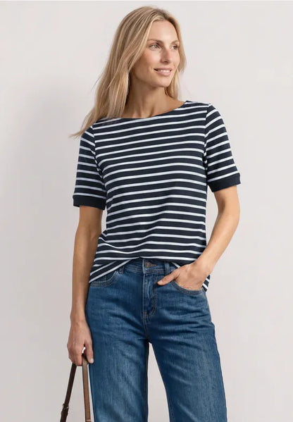 Street One Cotton Stripe T Shirt in Pink or Navy 325572