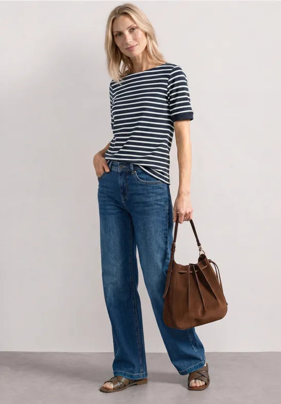 Street One Cotton Stripe T Shirt in Pink or Navy 325572