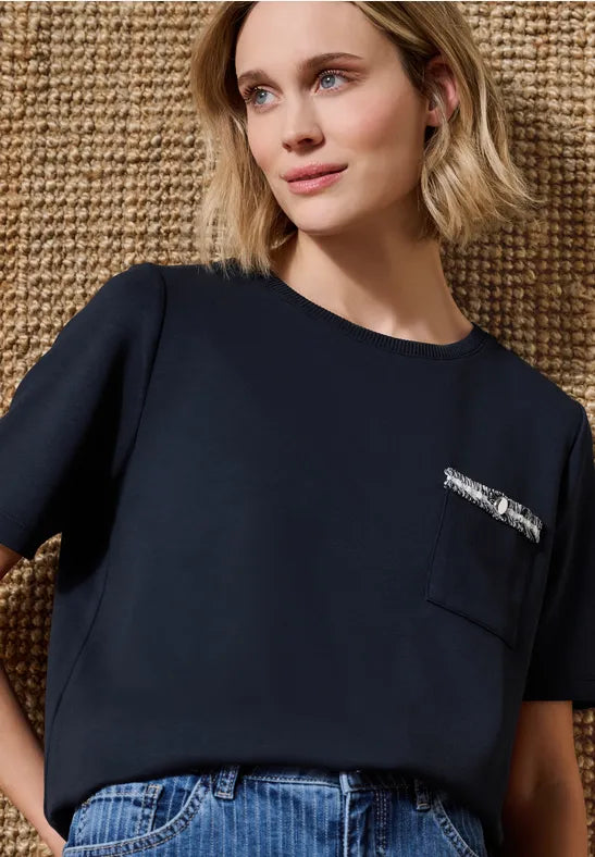 Street One Jersey Top with Chest Pocket Detail | Short Sleeve | 325603