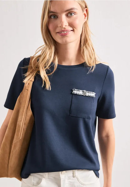 Street One Jersey Top with Chest Pocket Detail | Short Sleeve | 325603