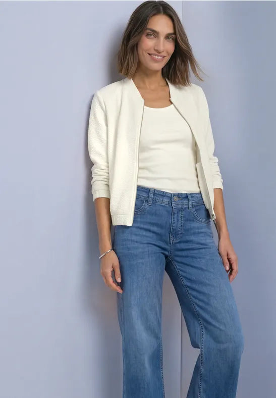 Street One Cotton blend 3/4 sleeve textured Zip jacket  325605