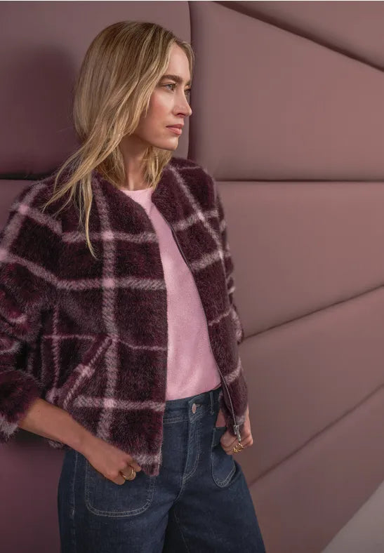 Street One Fake Fur Jacket with Zip in rustic Rough Print 213107