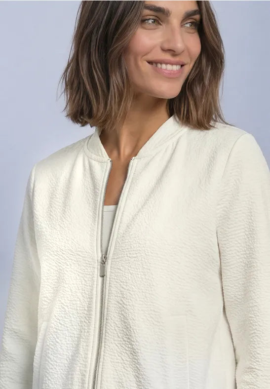 Street One Cotton blend 3/4 sleeve textured Zip jacket  325605