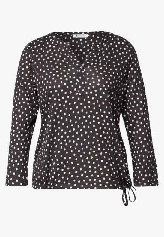 Street One 3/4sleeve cotton top with drawstring waist in Brown polka dot  325621