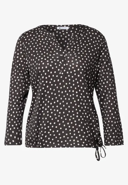 Street One 3/4sleeve cotton top with drawstring waist in Brown polka dot  325621