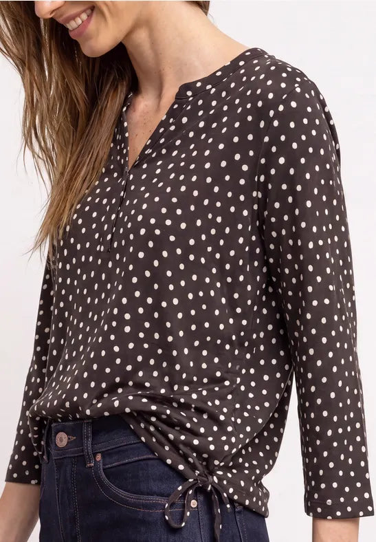 Street One 3/4sleeve cotton top with drawstring waist in Brown polka dot  325621