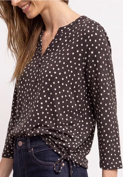Street One 3/4sleeve cotton top with drawstring waist in Brown polka dot  325621