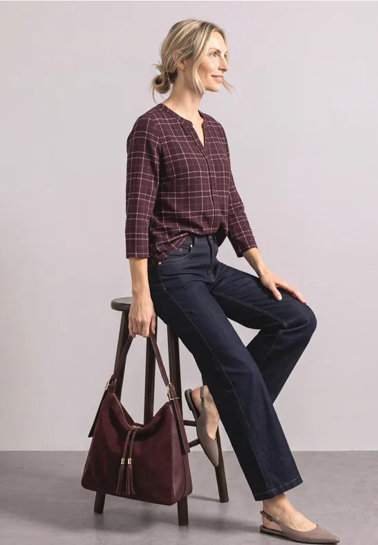 Street One Cotton 3/4 sleeve Top with drawstring waist in Rustic Rouge 325621 1