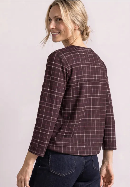 Street One Cotton 3/4 sleeve Top with drawstring waist in Rustic Rouge 325621 1