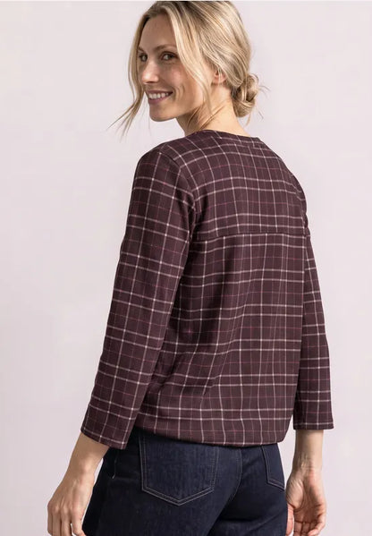 Street One Cotton 3/4 sleeve Top with drawstring waist in Rustic Rouge 325621 1