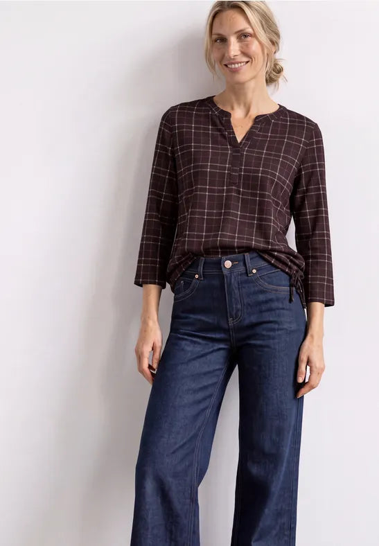 Street One Cotton 3/4 sleeve Top with drawstring waist in Rustic Rouge 325621 1