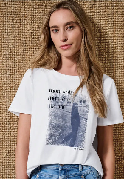 Street One Cotton photo print T Shirt in White or Blush Berry 325632