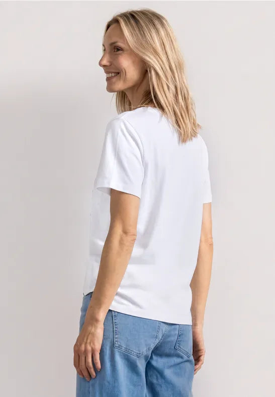 Street One Cotton photo print T Shirt in White or Blush Berry 325632