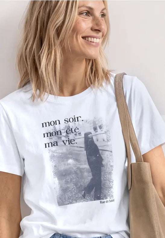 Street One Cotton photo print T Shirt in White or Blush Berry 325632