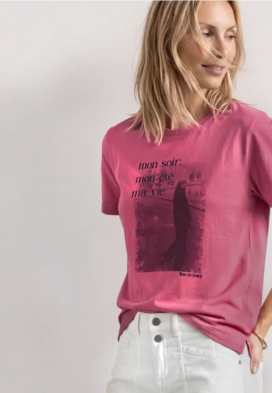 Street One Cotton photo print T Shirt in White or Blush Berry 325632