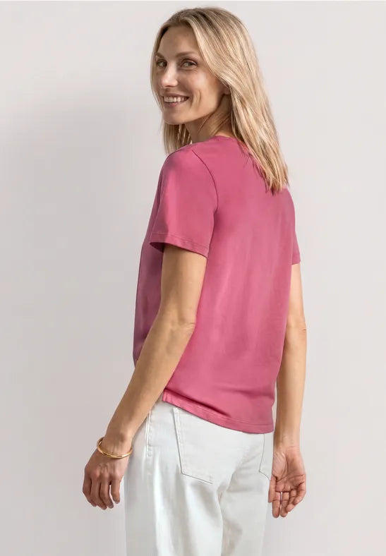 Street One Cotton photo print T Shirt in White or Blush Berry 325632