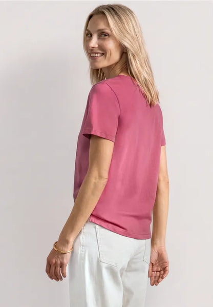 Street One Cotton photo print T Shirt in White or Blush Berry 325632