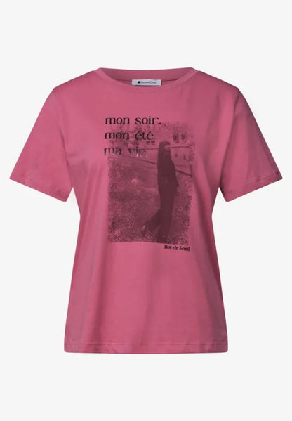 Street One Cotton photo print T Shirt in White or Blush Berry 325632