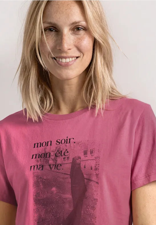 Street One Cotton photo print T Shirt in White or Blush Berry 325632