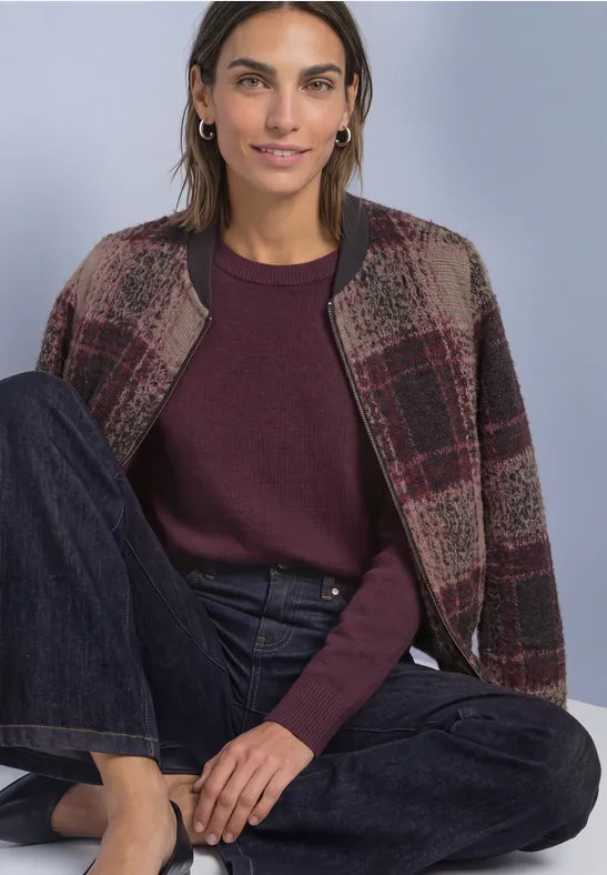 Street One Check Knit Jacket with Zip and Pockets 325844