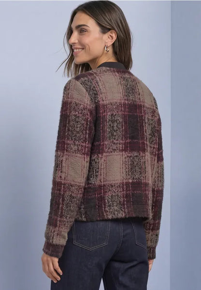 Street One Check Knit Jacket with Zip and Pockets 325844