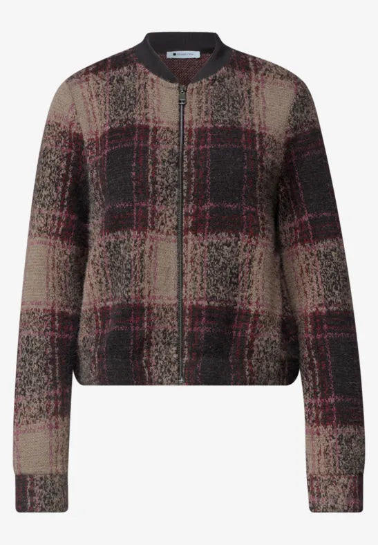 Street One Check Knit Jacket with Zip and Pockets 325844