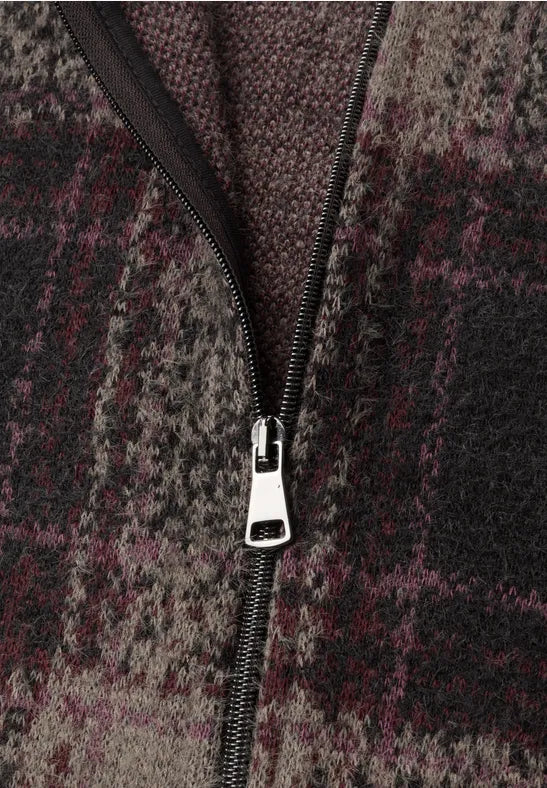 Street One Check Knit Jacket with Zip and Pockets 325844