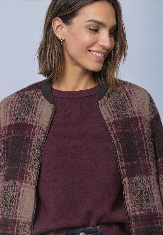 Street One Check Knit Jacket with Zip and Pockets 325844