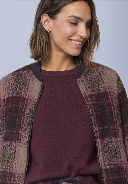 Street One Check Knit Jacket with Zip and Pockets 325844