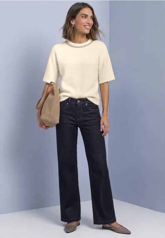 Street One Fluffy Short Sleeve Knit with beaded neckline  325854