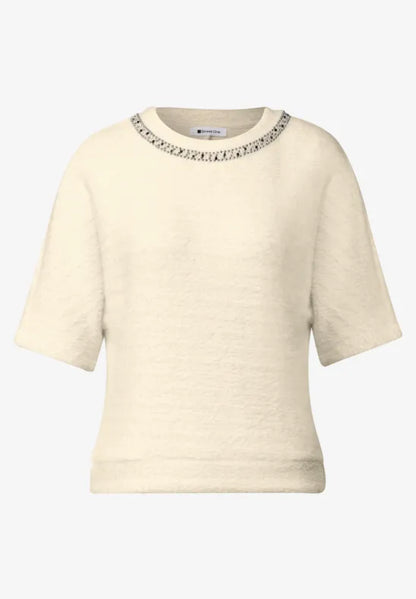 Street One Fluffy Short Sleeve Knit with beaded neckline  325854