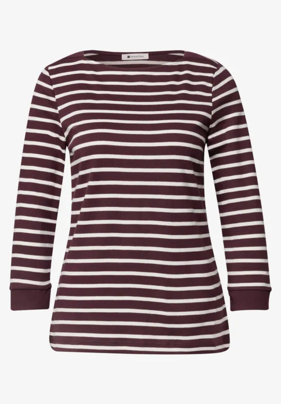 Street One Cotton Stripe Top in Rustic Rouge with 3/4 sleeve  325895