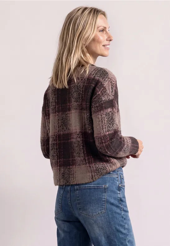 Street One Long-sleeved fluffy knit with round neck and check pattern 325902