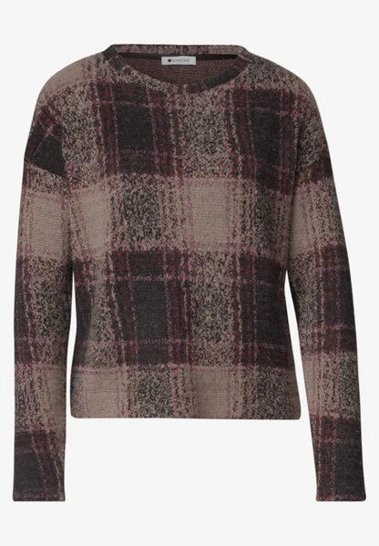 Street One Long-sleeved fluffy knit with round neck and check pattern 325902
