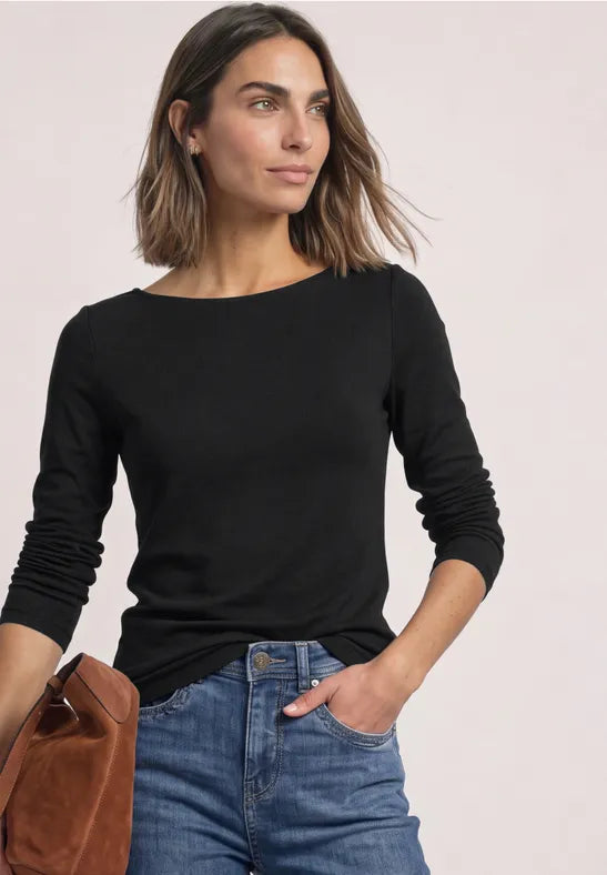 Street One Cotton Double layer long Sleeve Top in Black 326048