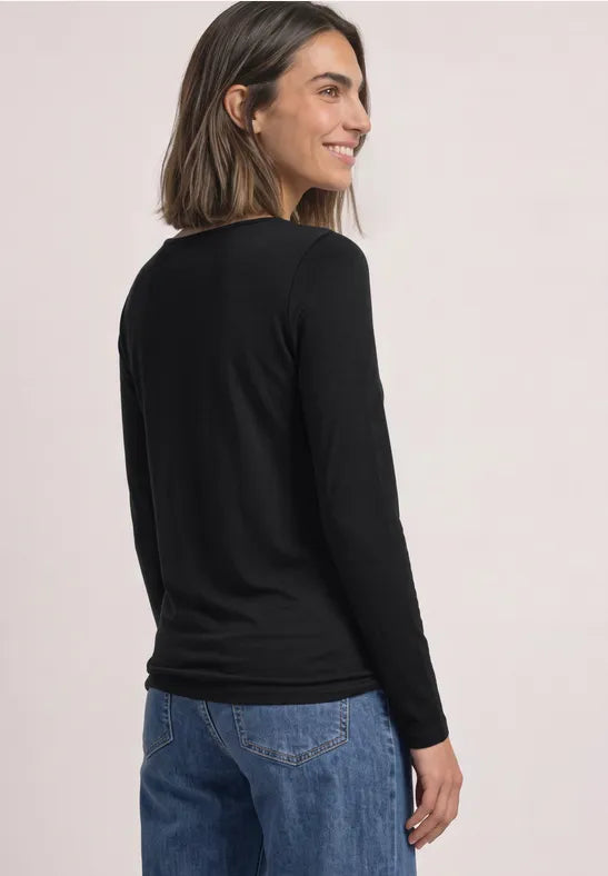 Street One Cotton Double layer long Sleeve Top in Black 326048