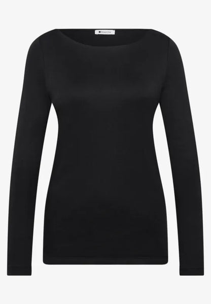 Street One Cotton Double layer long Sleeve Top in Black 326048