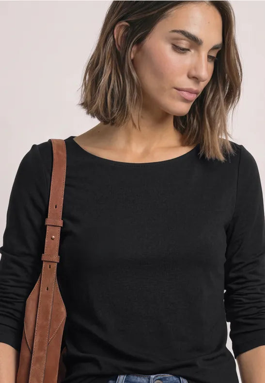 Street One Cotton Double layer long Sleeve Top in Black 326048